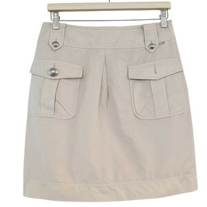 ST. JOHN Light Tan Cargo Skirt Double Pocket Silver Button Size 8
